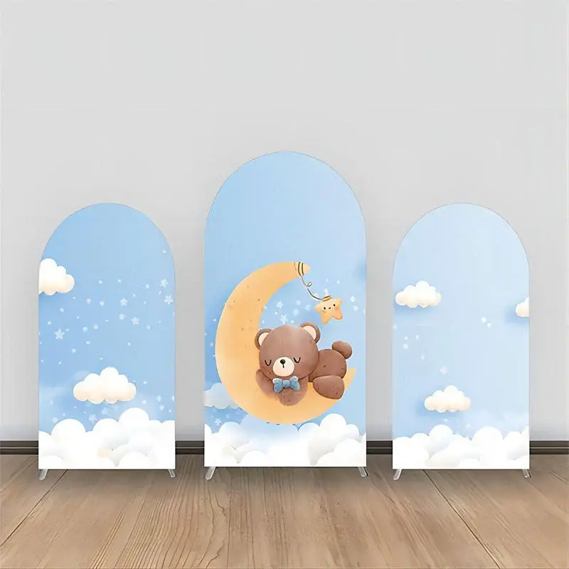 Blue Moon Clouds Bear Baby Shower Arch Backdrop Kit - Aperturee