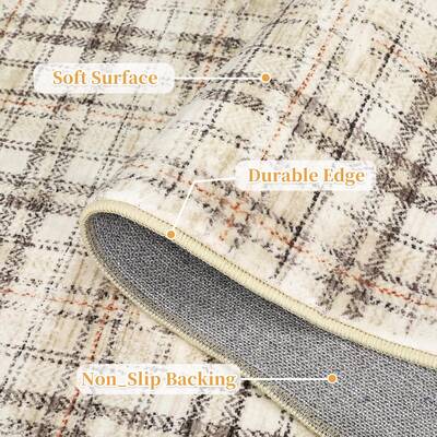 Garvee Entryway Rug 3x5 Washable Non Slip Rubber Backing Soft Low Pile Tartan Plaid Stain Resistant Farmhouse Bedroom Living ...