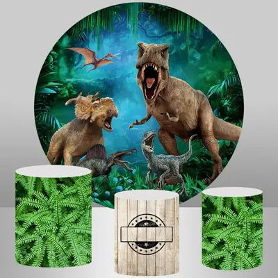 Aperturee Circle Dinosaur World Backdrop Kit For Boys Birthday | Circle Background For Party | Custom Round Backdrop | Round ...