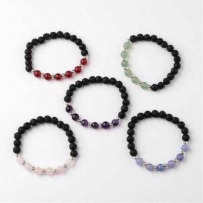 Natural Lava Rock Beaded Stretch Bracelets