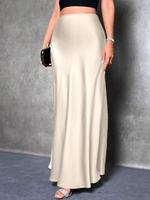 Women's Solid Color Satin Skirt, Elegant Fashion Long Skirt for Party Dating Wear, Women's Bottoms for Spring & Fall, Formal ...