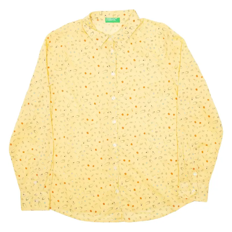 UNITED COLORS OF BENETTON Womens Shirt Yellow Crazy Pattern Long Sleeve M