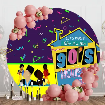 Round Purple Yellow Ribbons 90s House Party Backdrop
