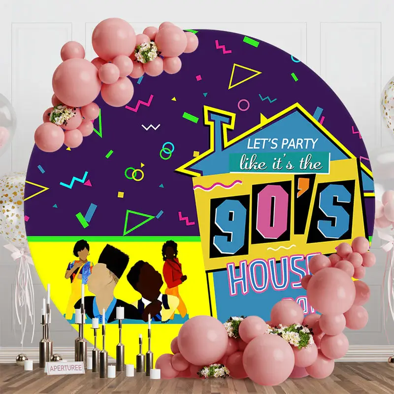 Round Purple Yellow Ribbons 90s House Party Backdrop