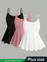 【Plus Size】 Solid Color Cami Top, Casual Sleeveless Spaghetti Strap Round Neck Top for Summer, Women's Plus Clothing for ...