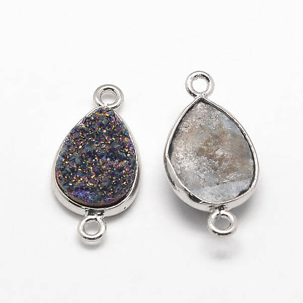 Electroplate Natural Druzy Crystal Teardrop Links connectors