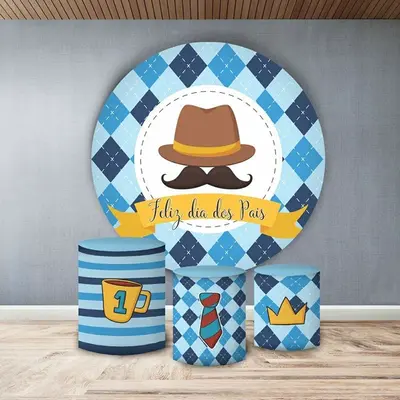 Aperturee Brown Cat Blue Circle Boys 1St Happy Birthday Backdrop Kit | Custom Round Backdrop | Birthday Backdrop Ideas | Roun...