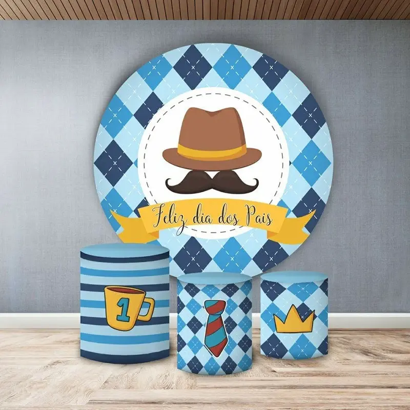 Aperturee Brown Cat Blue Circle Boys 1St Happy Birthday Backdrop Kit | Custom Round Backdrop | Birthday Backdrop Ideas | Roun...