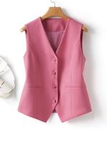 Women's Solid V Neck Button Front Vest, Elegant Fashion Casual Comfy Minimalist Sleeveless Top for Work Office Business, Ladi...