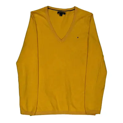 Tommy Hilfiger V-Neck Jumper - Medium Yellow Cotton Blend