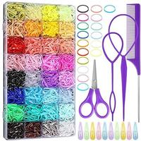 32 Colored Elastic Hair Ties - 1700 Pieces Hair Rubber Bands with 14 Styling Tools for Girls - Fun Colorful Accessories
