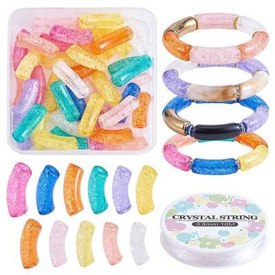 60Pcs 10 Colors Transparent Crackle Acrylic Beads