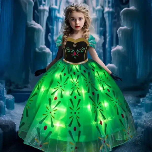 UPORPOR Light Up Princess Dress Christmas Costume for Girls Snow Halloween Ice Gown for Kids & Teens, Green, 4-10 Years
