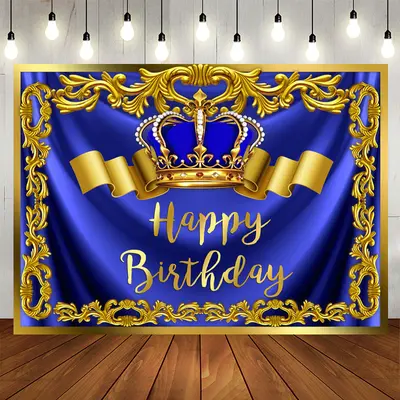 Aperturee Gold Royal Bule Birthday Crown Backdrop for Men
