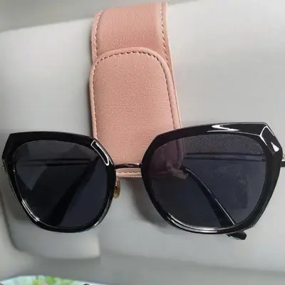 Solid Color Car Sunglasses Holder for Fall, Car Sun Visor Storage Organizer, Multi-function Creative PU Leather Car Accessori...
