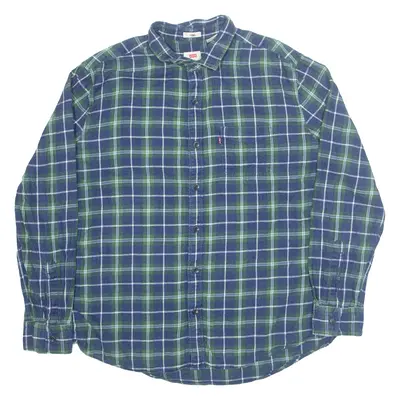 LEVI'S Slim Fit Denim Look Mens Shirt Blue Check Long Sleeve 2XL