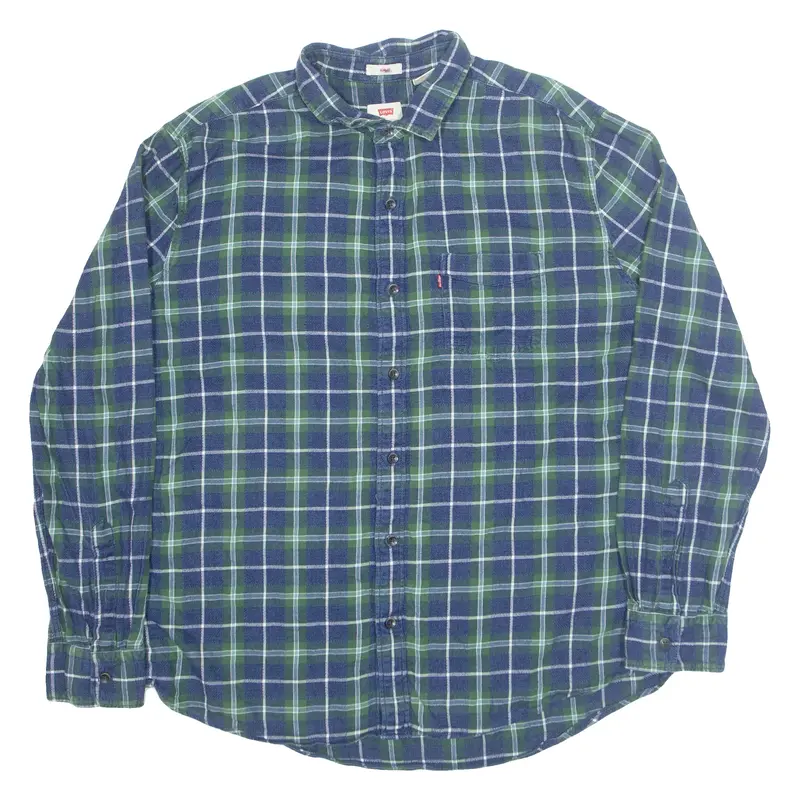 LEVI'S Slim Fit Denim Look Mens Shirt Blue Check Long Sleeve 2XL