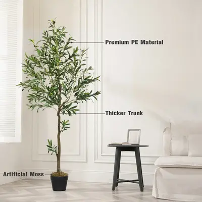Artificial Olive Tree, Fake Indoor Plants , 6 /7Feet Tall- Realistic Large Simulated Potted Tree With 863 Leaves 36 Fruits - ...