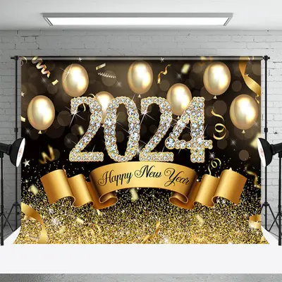 Aperturee Golden Brown Balloons Happy New Year Backdrop