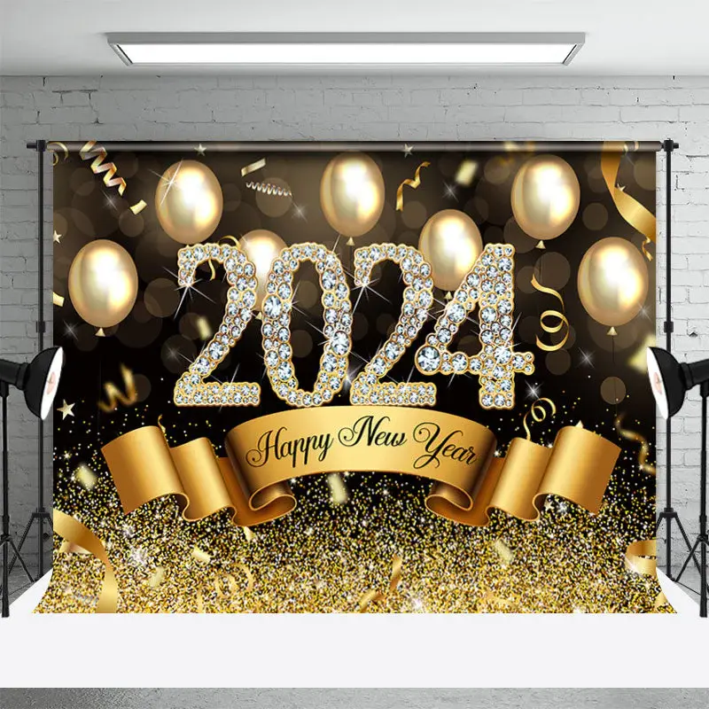 Aperturee Golden Brown Balloons Happy New Year Backdrop