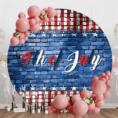 Retro Brick Wall Usa Flag Round 4th Of July Backdrop - Aperturee