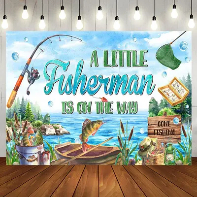 Aperturee Retro Lake Little Fisherman Baby Shower Backdrop | Backdrops For Baby Shower | Boy Baby Shower Backdrop | Baby Show...