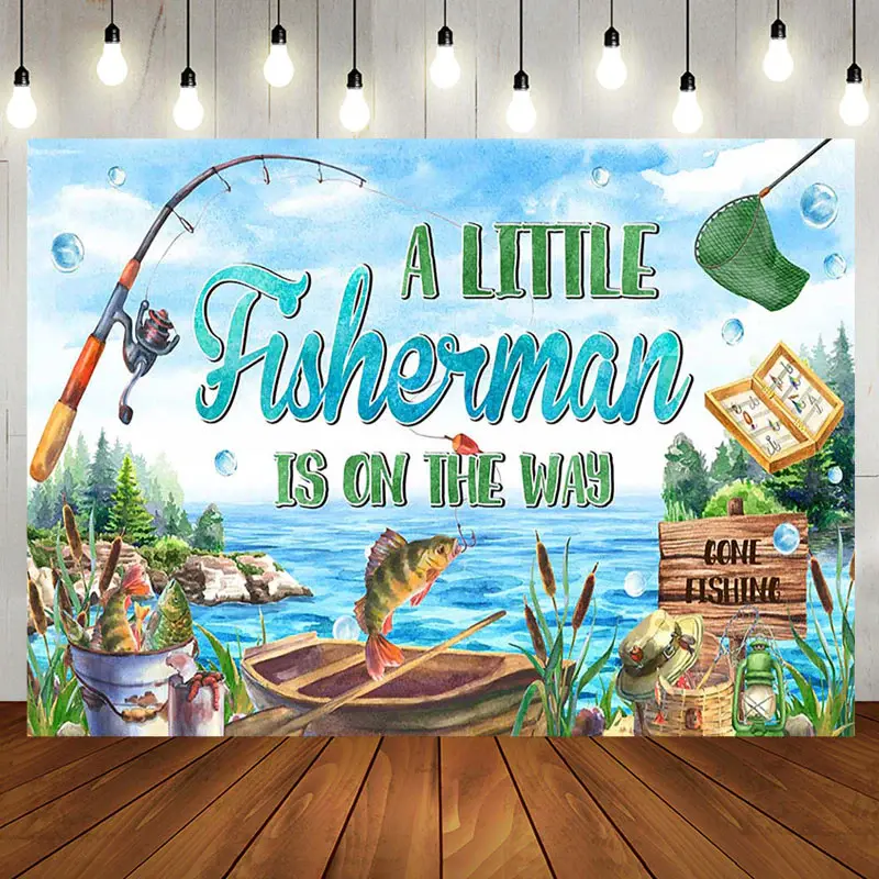 Aperturee Retro Lake Little Fisherman Baby Shower Backdrop | Backdrops For Baby Shower | Boy Baby Shower Backdrop | Baby Show...