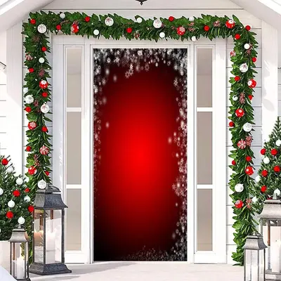 Deep Red Snowflakes Simple Christmas Door Cover - Aperturee