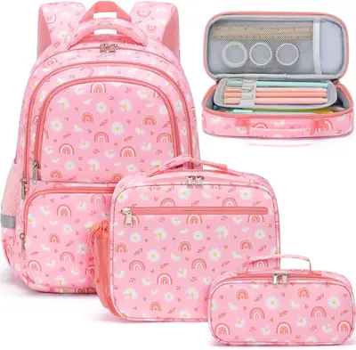 Fimibuke Cute Backpack Set for School Girls, 3-Piece Waterproof Backpack with Lunch Bag and Pencil Bag - School Backpack Book...