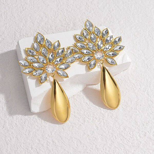304 Stainless Steel Glass Stud Earrings for Women