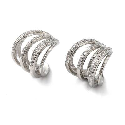 Brass Micro Pave Clear Cubic Zirconia Cuff Earrings for Women