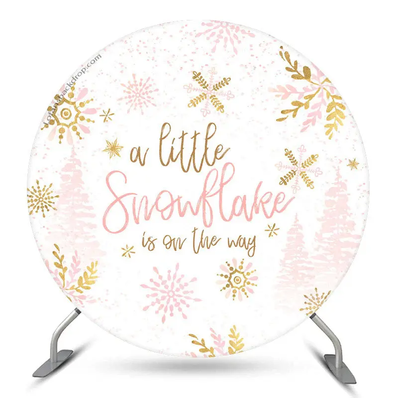 Aperturee Pink Snowflake Round Baby Shower Backdrop For Girl | Circle Party Backdrop | Baby Shower Backdrop Ideas | Baby Show...