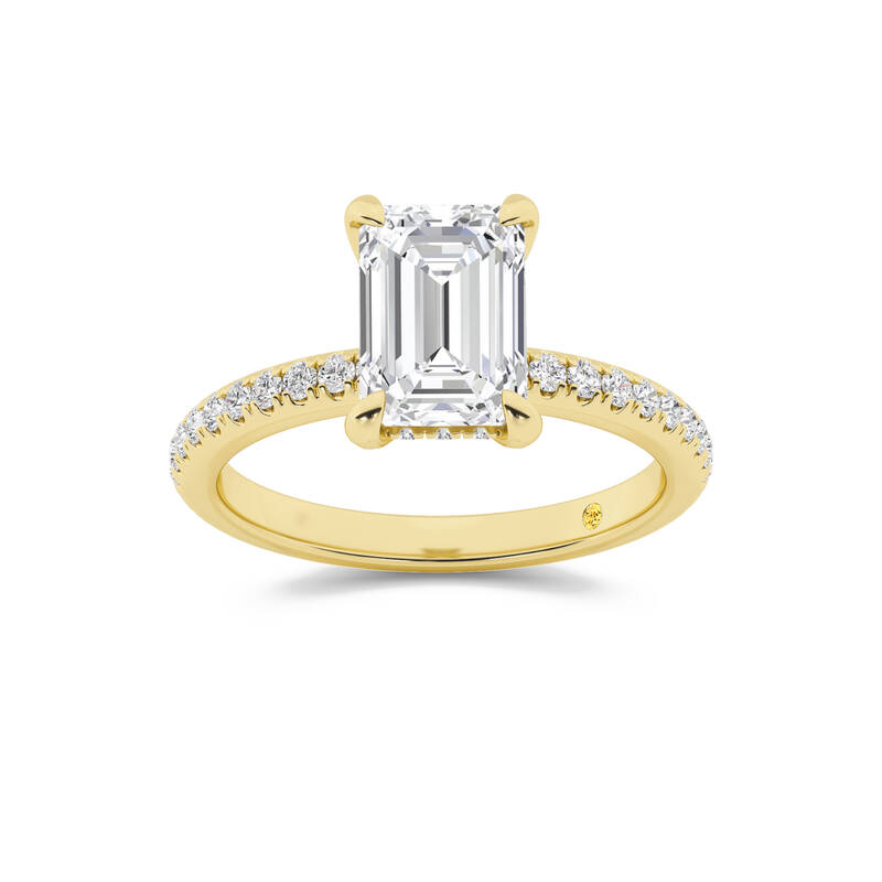 Aurelia Three Quarter Coverage Hidden Halo Emerald Cut Lab Grown Diamond Engagement Ring | 14K Yellow Gold 4 CT. TW.