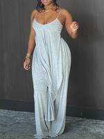 Women's Solid High Low Cami Top & Wide Leg Pants Lounge Set, Basic Casual Top & Elastic Waist Trousers Pajama Set, Summer C...