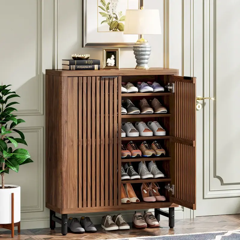 Spaco 6-Tier Shoe Cabinet with Louvered Doors, Large Wooden Shoe Storage Cabinet with Adjustable Shelves, Modern Freestanding...