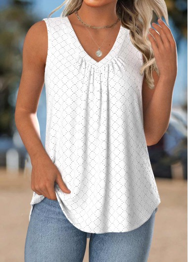 Modlily White Tummy Coverage Sleeveless V Neck Tank Top - L