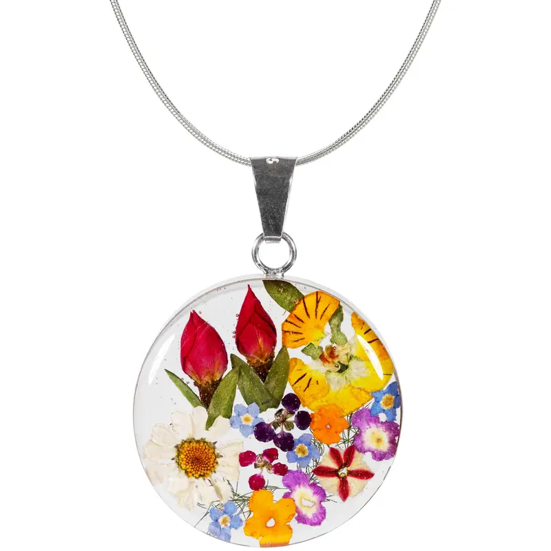 Real Flowers & Sterling Necklace - with Snake Chain