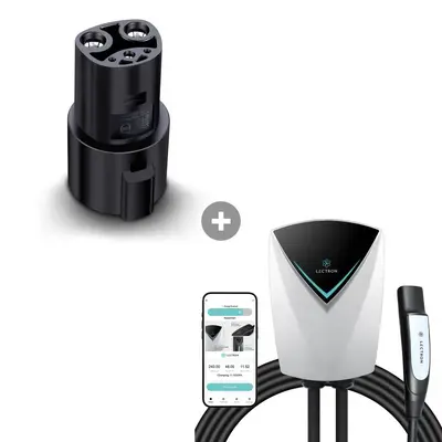 Lectron J1772 to Tesla EV Adapter (80A / 250V) + Level 2 NACS Tesla V-BOX Pro (48A / 240V / NEMA 14-50) WiFi App Version Bund...