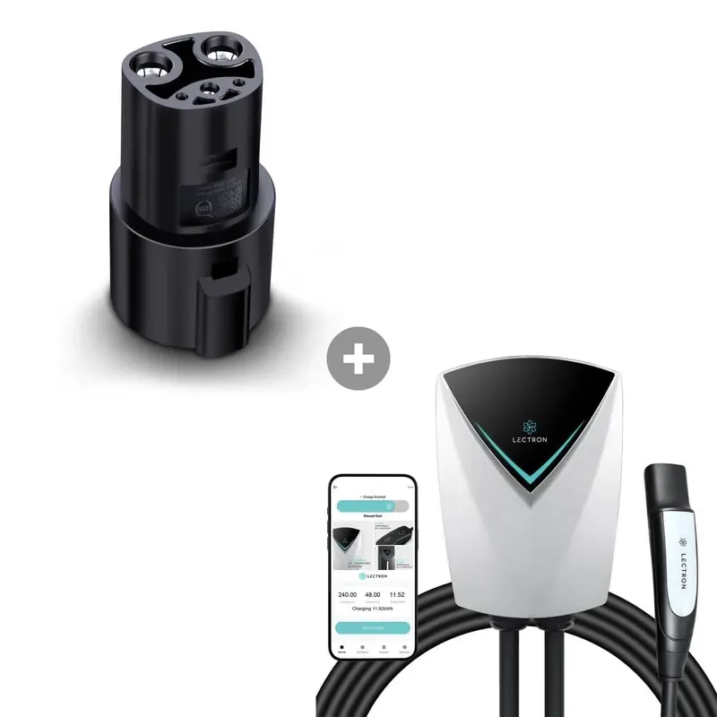 Lectron J1772 to Tesla EV Adapter (80A / 250V) + Level 2 NACS Tesla V-BOX Pro (48A / 240V / NEMA 14-50) WiFi App Version Bund...