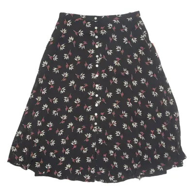 SAVILLE Buttoned Womens A-Line Skirt Black Midi Floral M