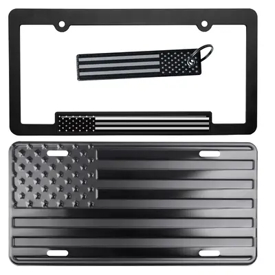 American Flag License Plate, Frame, and Key Tag Set - Show Your Patriotism!