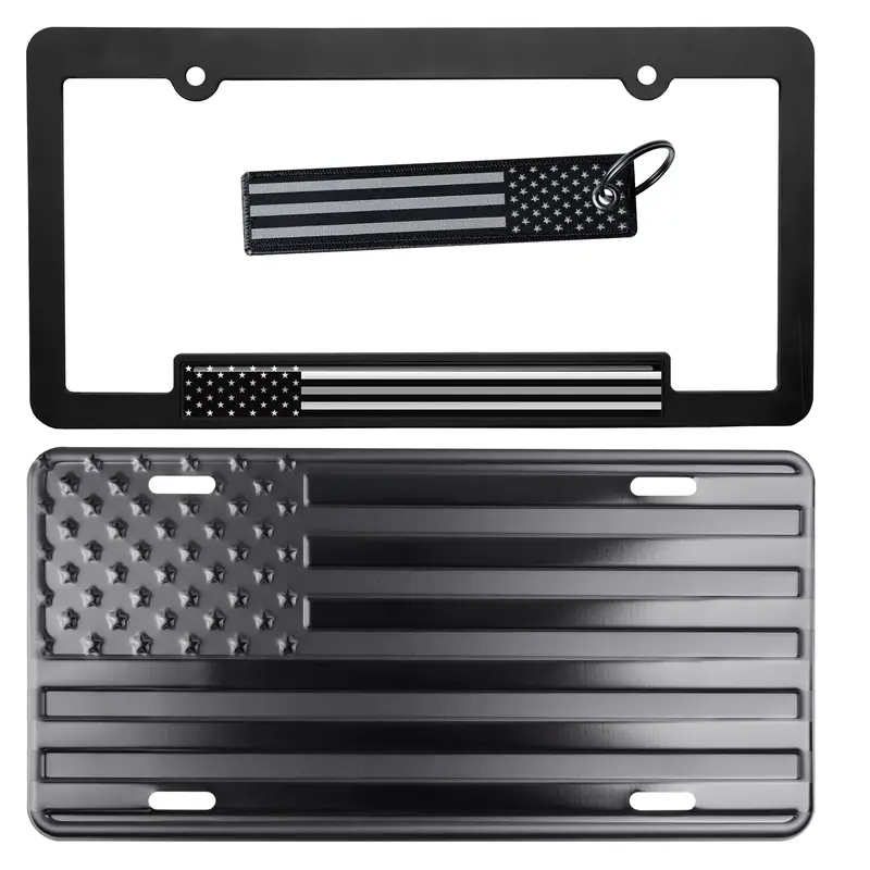 American Flag License Plate, Frame, and Key Tag Set - Show Your Patriotism!