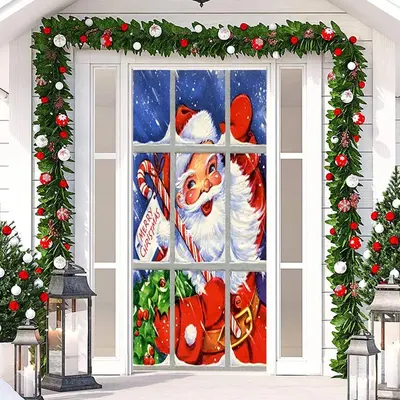 Glass Window Santa Claus Merry Christmas Door Cover - Aperturee
