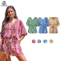 CUPSHE Women's Lace Up Leopard Print Romper Short Sleeves Comfort Casual Summer Floral Jumpsuits Wide leg Outfit Fitted Fashi...