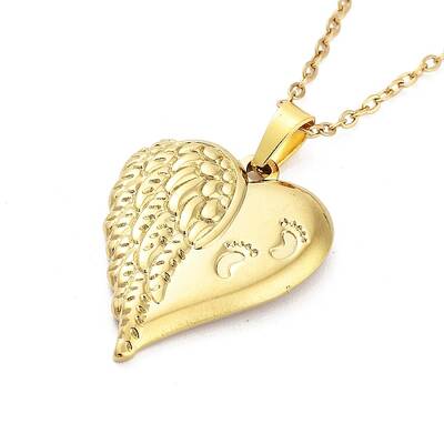 Heart with Wing 304 Stainless Steel Pendant Necklaces