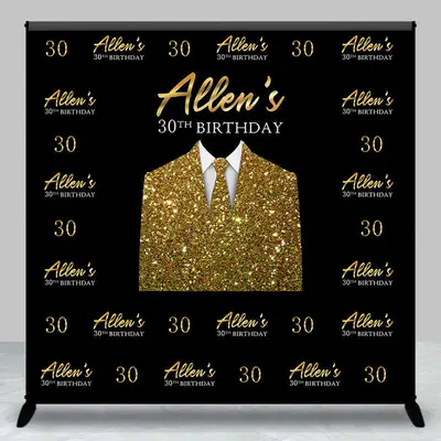 Custom Repeat Golden Tie Suit 30th Birthday Backdrop - Aperturee
