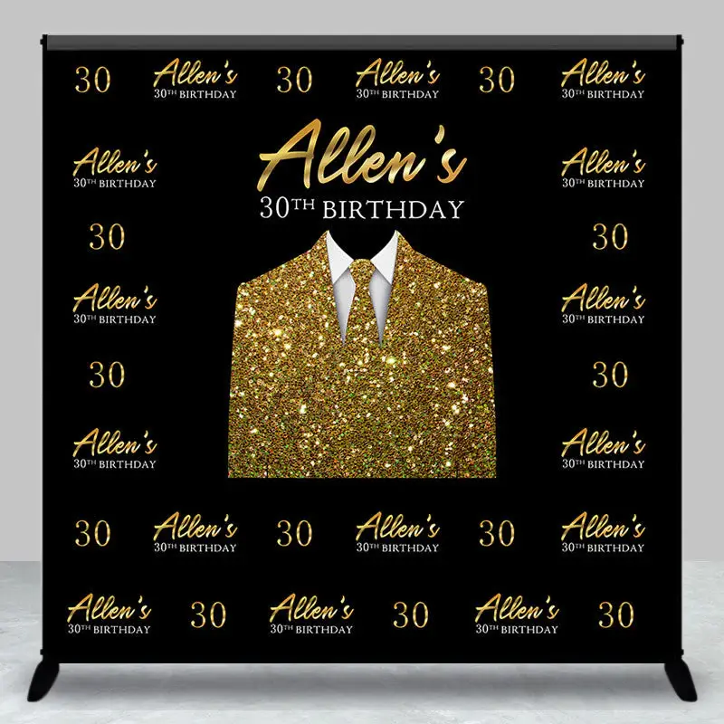 Custom Repeat Golden Tie Suit 30th Birthday Backdrop - Aperturee