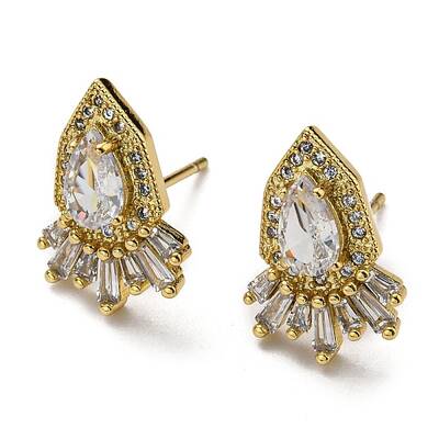 Rack Plating Brass Teardrop Stud Earrings with Cubic Zirconia