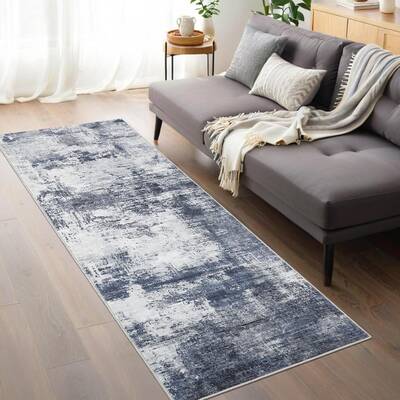Garvee Runner Rug 2×6 Non Slip Machine Washable Modern Abstract Low Pile TPR Latex Backing Indigo Blue Hallway Kitchen Laund...