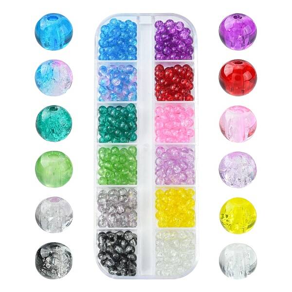 840Pcs 12 Colors Spray Painted Crackle Glass Beads